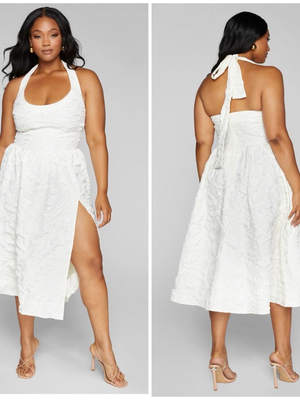 FTF Sleeveless Textured Halter Neck Midi Dress